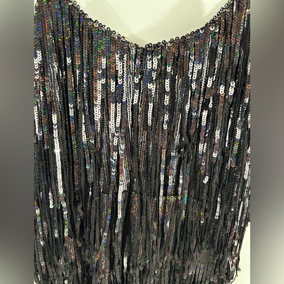 Dress the Population Roxy Iridescent Black Fringe Midi Flapper 1920s NWT Size S - Picture 12 of 12
